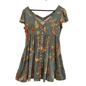 Denim & Supply Ralph Lauren Babydoll Blue Floral Mini Dress Size XS Boho
